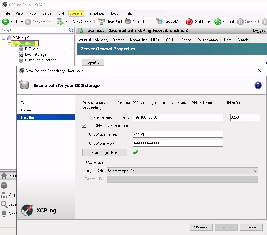 Add xcp-ng Storage Repostitory to xcp-ng Center
