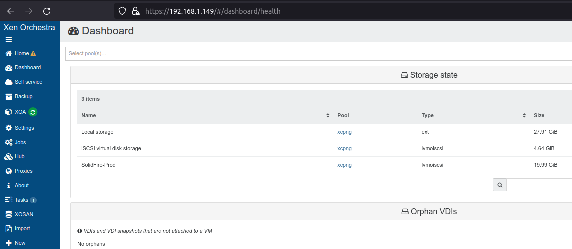 Storage in xcp-ng dashboard