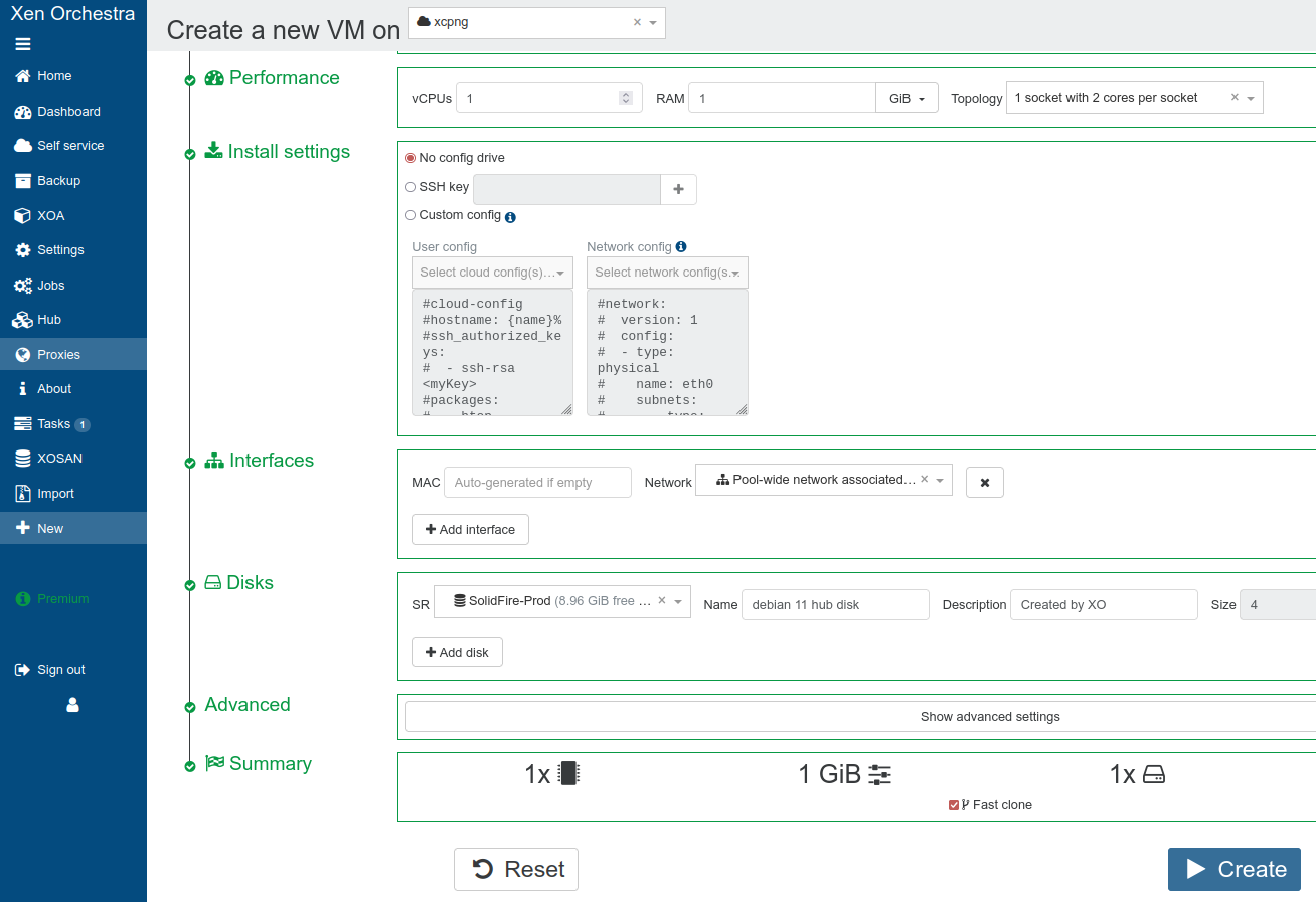 Deploy VM on SolidFire SR in xcp-ng