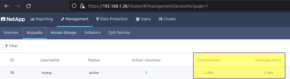 View SolidFire storage efficiency